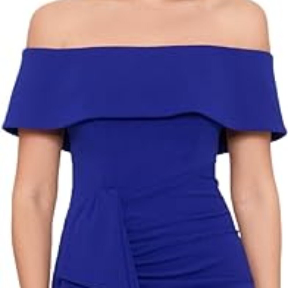 *NWT* Women's Long Off the Shoulder Xscape Scuba Crepe Slit Dress (Sz 10p)